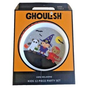 Halloween Kids Melamine Dinnerware Party Set Cups Forks Plates Witch 12 Pc Set